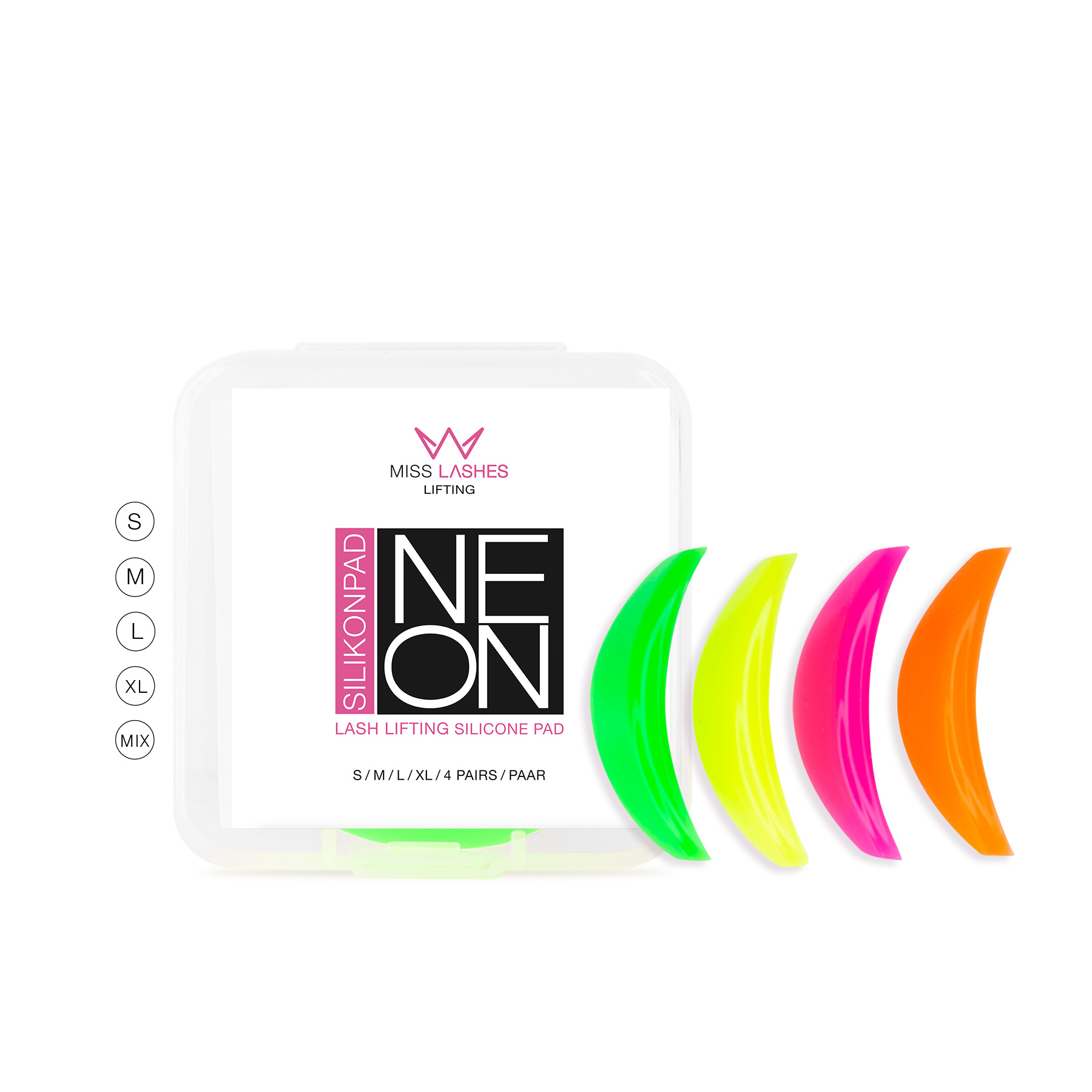 Silikon Pads, Neon, CC-Curl, 4 Paar, MIX - S / M / L / XL